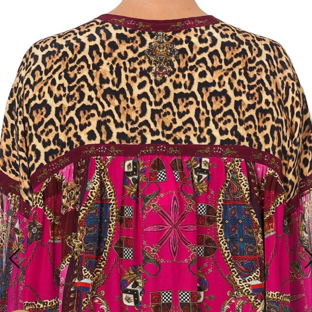 NWT Camilla Women's Blouson Blouse with NeckTie Dining Hall Darling Red Silk Top - Picture 5 of 10
